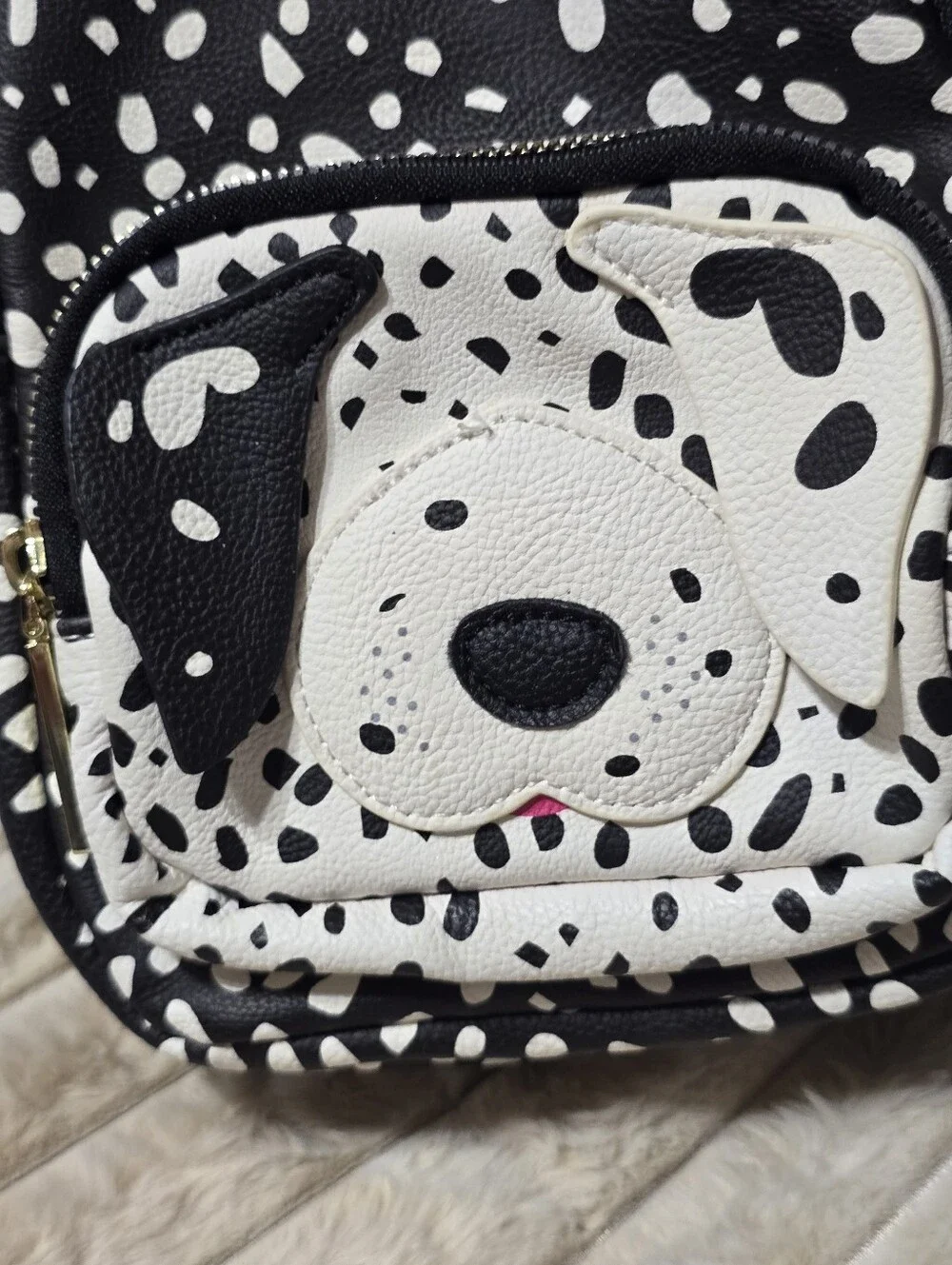 Betsey Johnson Black & White Dalmatian Puppy Dog Face Mini Backpack